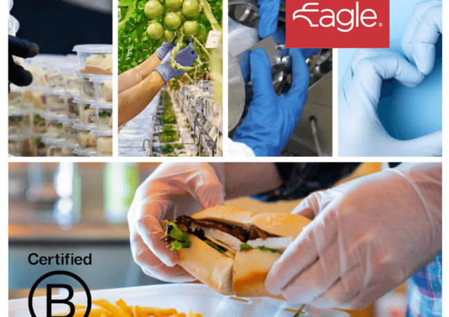 Promotional graphic of Eagle Gloves with photos of gloves being used in vairous industries.